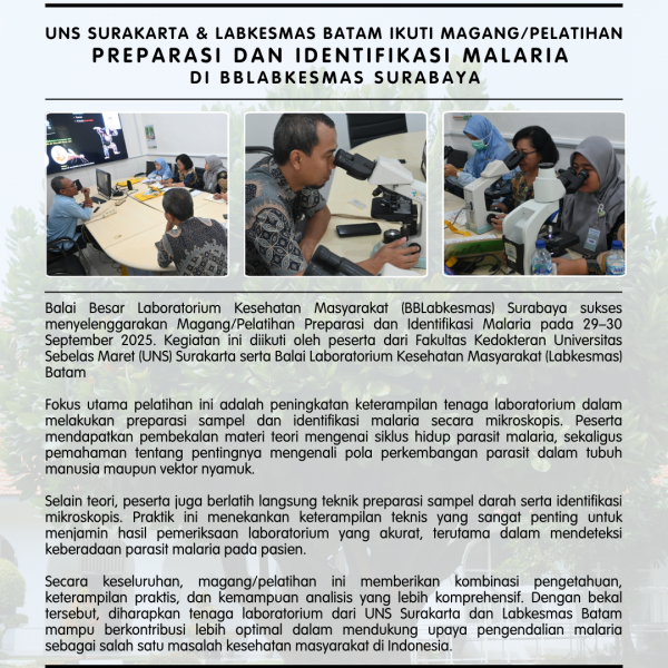 UNS Surakarta & Labkesmas Batam Ikuti Magang/Pelatihan di BBLabkesmas Surabaya